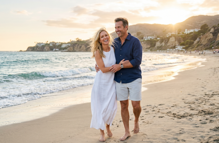 happy smiling couple malibu beach